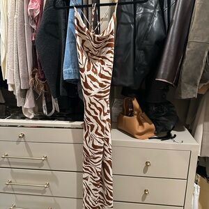 Brown Zebra-Print Satin Slip Dress - Women Pants & Jumpsuits